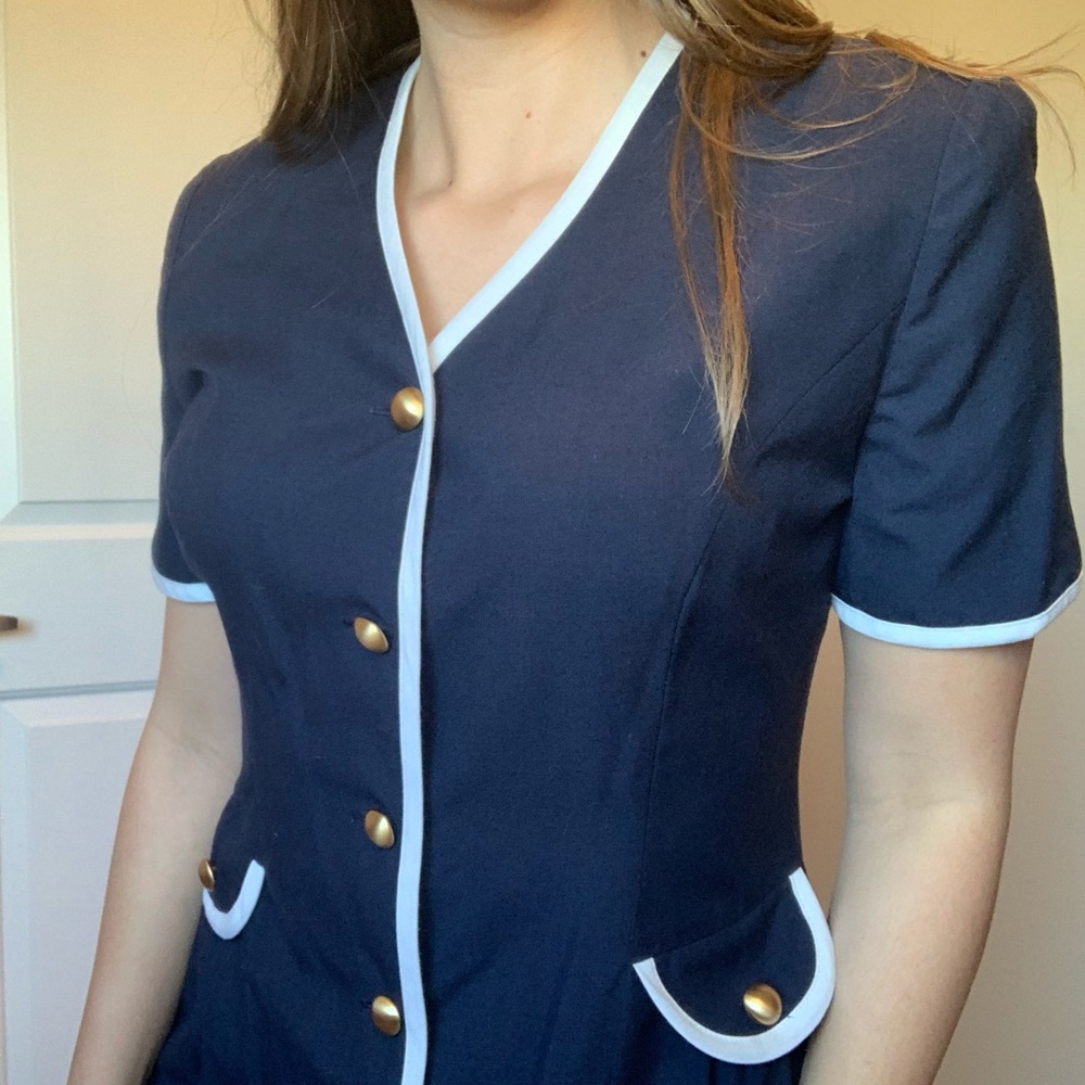 Vintage Navy Button Down Dress - Picture 3 of 9